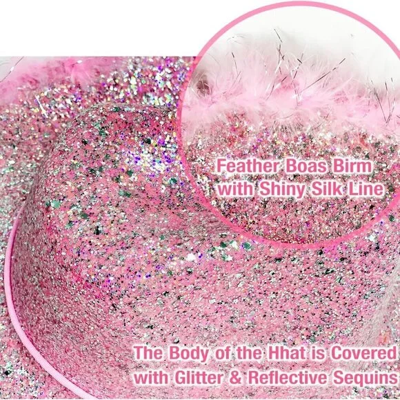 Pink Cowgirl Hat with Feather Boa and Heart Sunglasses for Women&Men Party - Picture 4 of 8